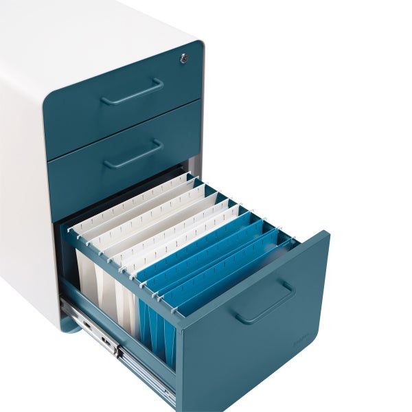 Poppin Slate Blue 3Drawer Stow Locking Filing The Container