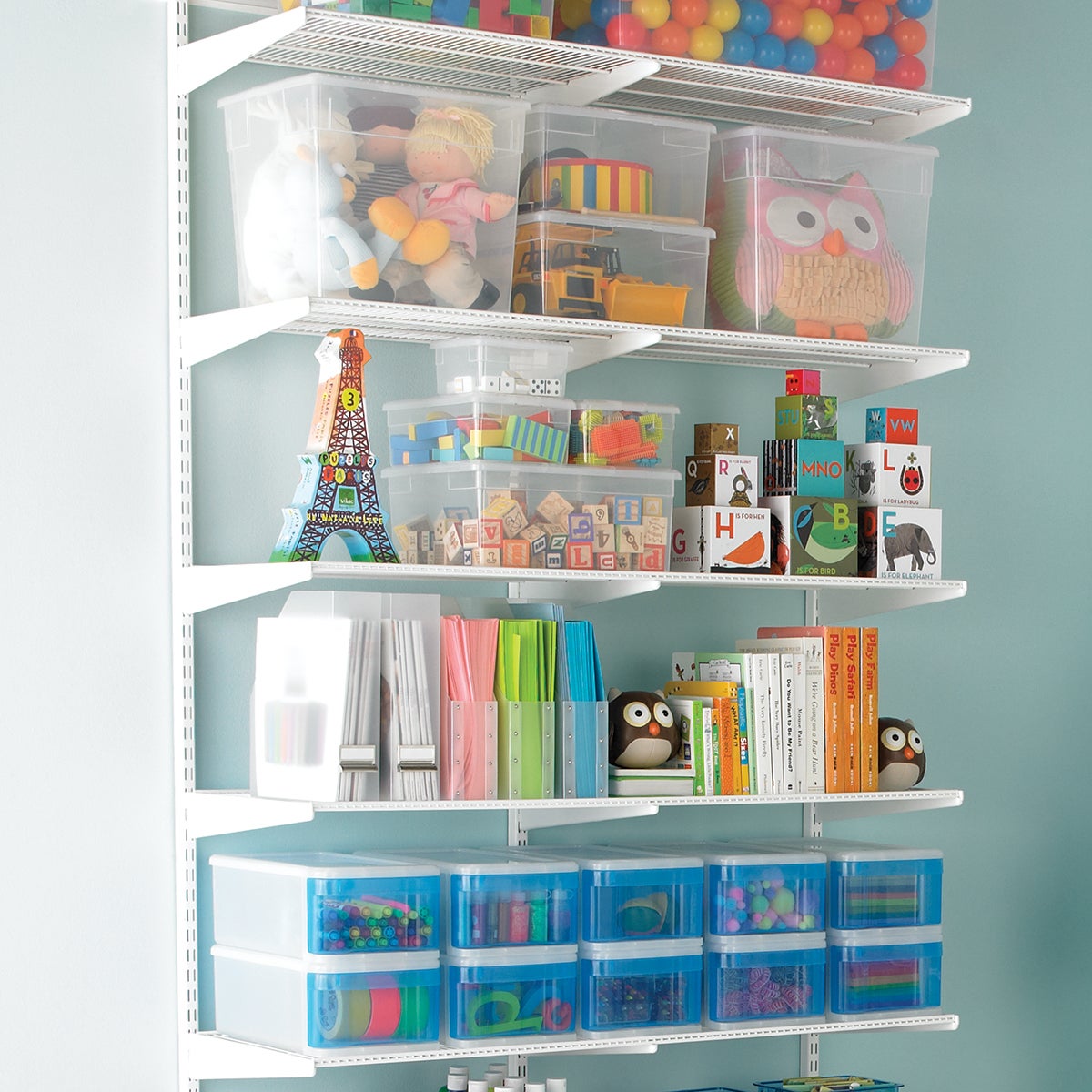 white shelves for kids room