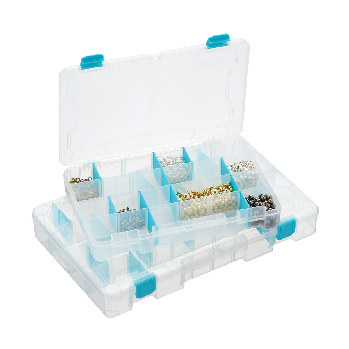  ArtBin 6847AG Medium Anti-Tarnish Box with Removable Dividers,  Jewelry & Craft Organizer with Anti-Tarnish Technology, [1] Plastic Storage  Case, Clear with Aqua Accents