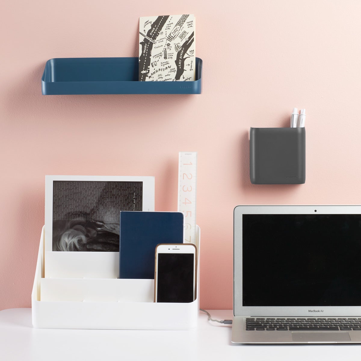 Slate Blue Poppin Magnetic Wall Shelf