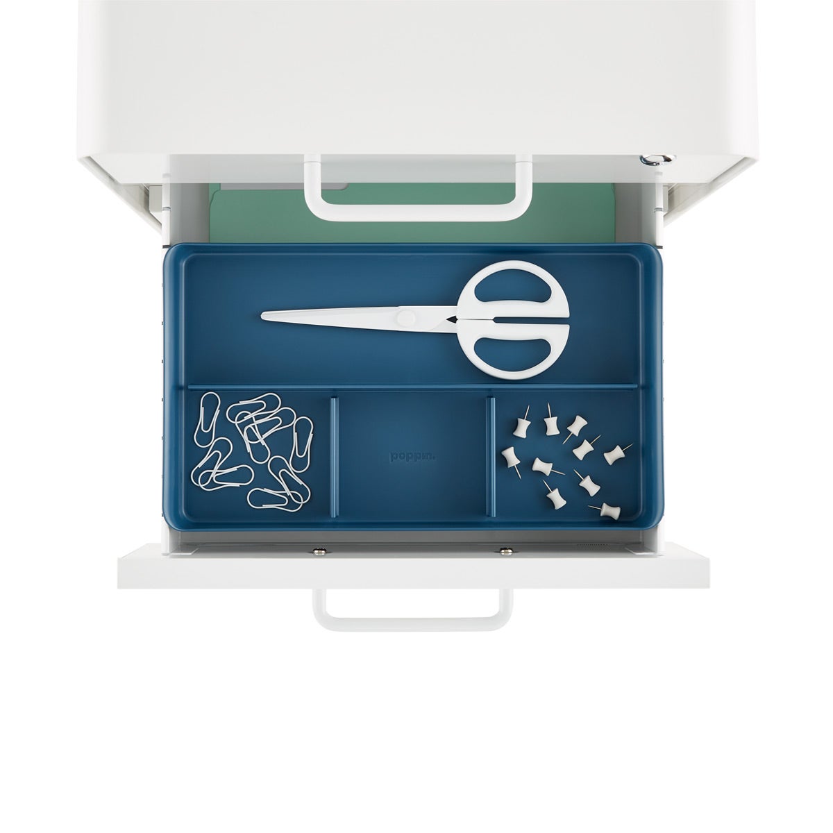 Poppin Slate Blue 2 Drawer Stow Locking Filing Cabinet The