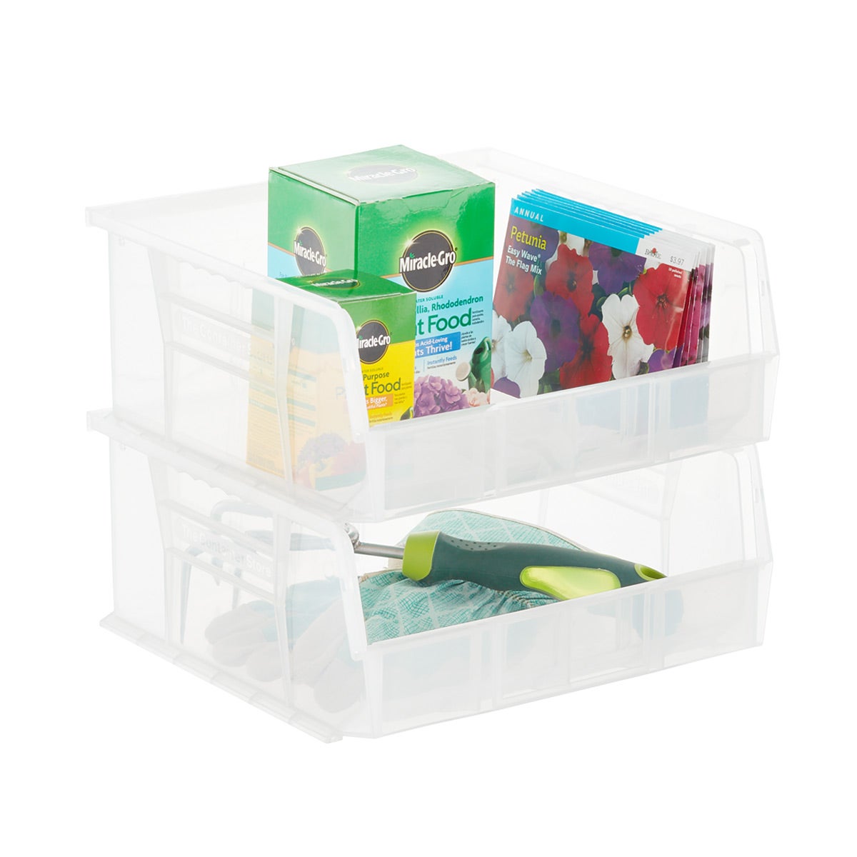 Extra Wide Stackable Plastic Utility Bin Clear, 16-1/2 x 14-3/4 x 7 H | The Container Store