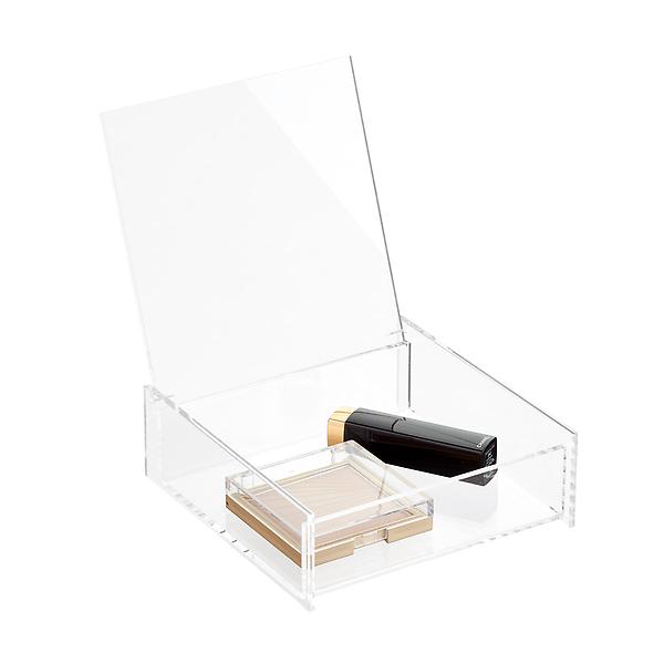 Acrylic Square Hinged-Lid Box Clear, 6 x 6 x 2-3/4 H | The Container Store