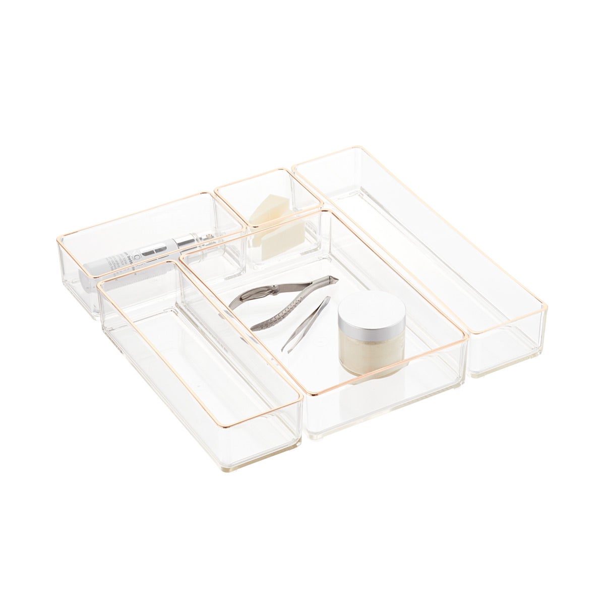 Clear Acrylic Stackable Drawer Organizers Copper Trim Set Of 5