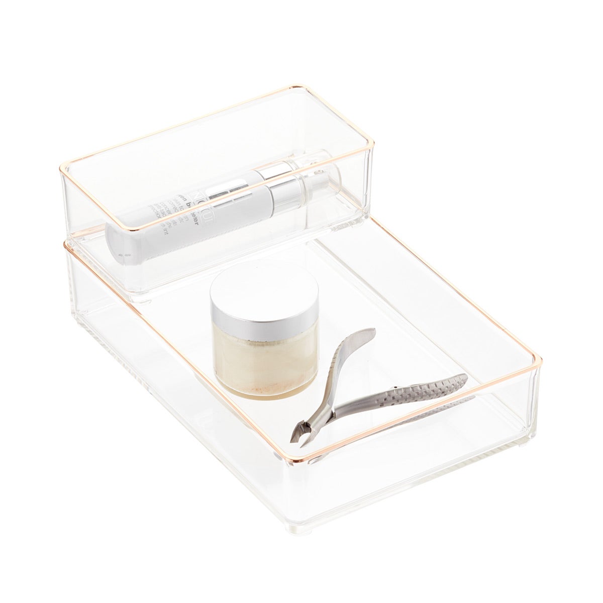 Clear Acrylic Stackable Drawer Organizers Copper Trim Set Of 5