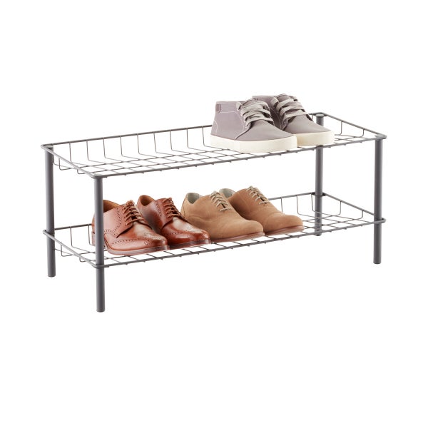 Graphite 2-Tier Metal Shoe Rack