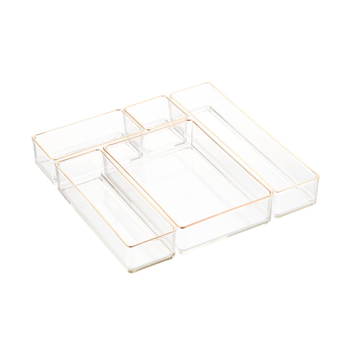 Clear Acrylic Stackable Drawer Organizers Copper Trim Set Of 5