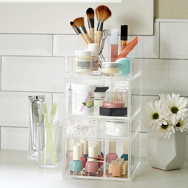 Luxe Cosmetic & Brush Organizer Clear, 6-1/4 x 8-1/2 x 3-5/8 H | The Container Store