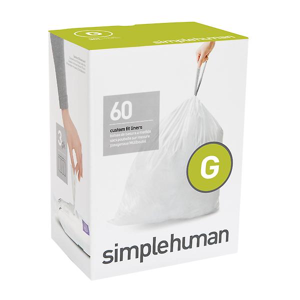 simplehuman Code N Custom Fit Drawstring Trash Bags in Dispenser Packs, 20  Count, 45-50 Liter / 12-13 Gallon, White