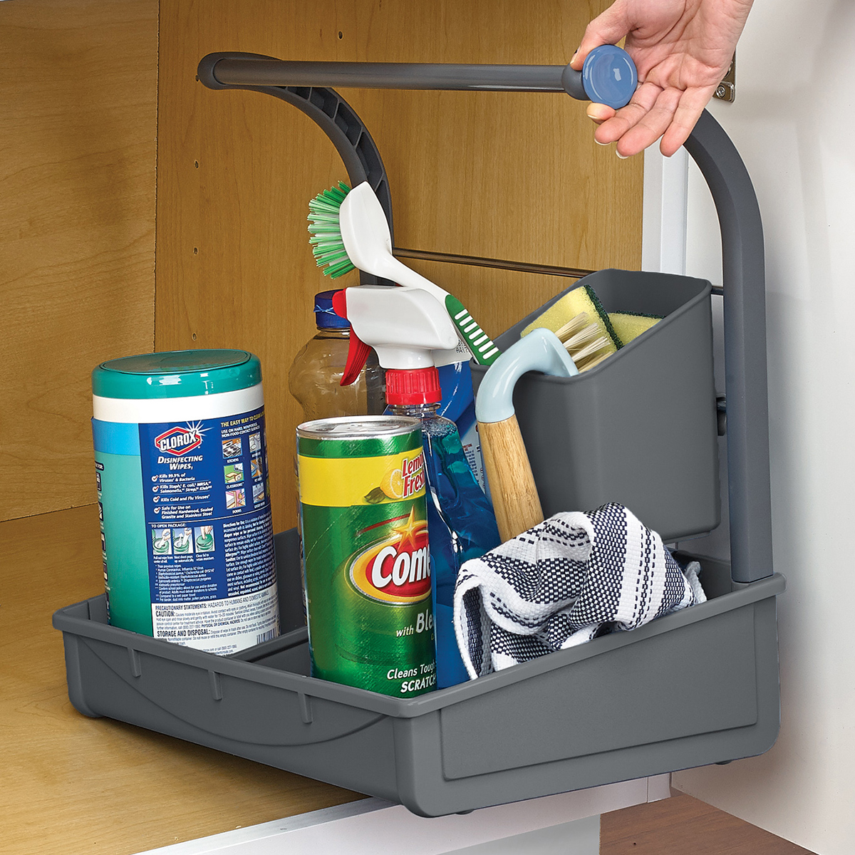 Polder 2-Tier Storage Caddy, Kitchen and Bathroom Organization and Storage,  Under Sink Organizer with Plastic Shelves, Easy-to-Assemble Caddy