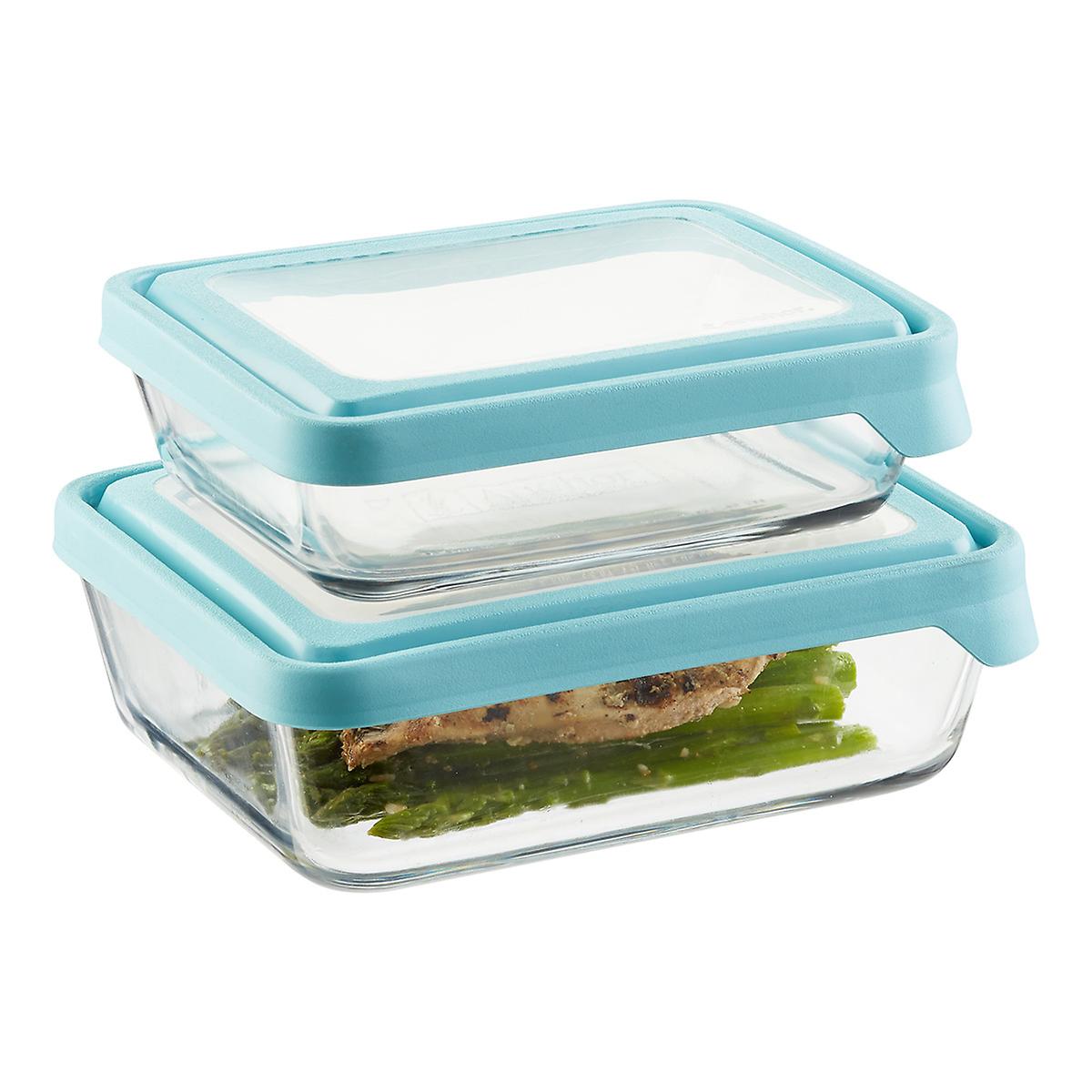 Anchor Hocking Glass Trueseal Rectangle Food Storage Containers With Blue Lids The Container Store