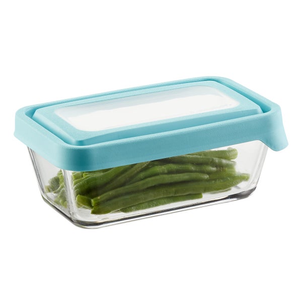 Anchor Hocking Glass TrueSeal Rectangle Food Storage Containers with Blue  Lids