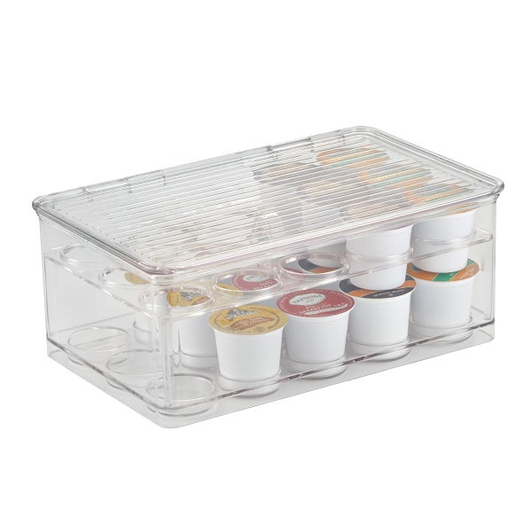 NINEWEEN Large Coffee Pod Holder With Lid – Green Plastic Storage Organizer For K-Cups, Creamer & More