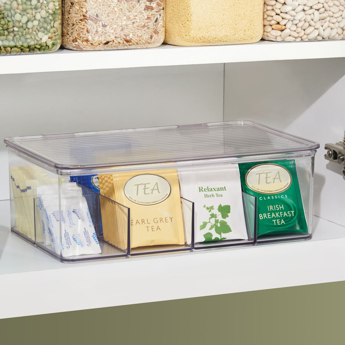 8 Compartment Plastic Tea Storage Box, Clear, KITCHEN ORGANIZATION