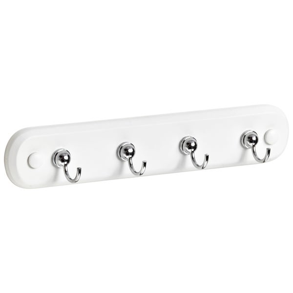 White 4-Hook Wall-Mounted Key Holder