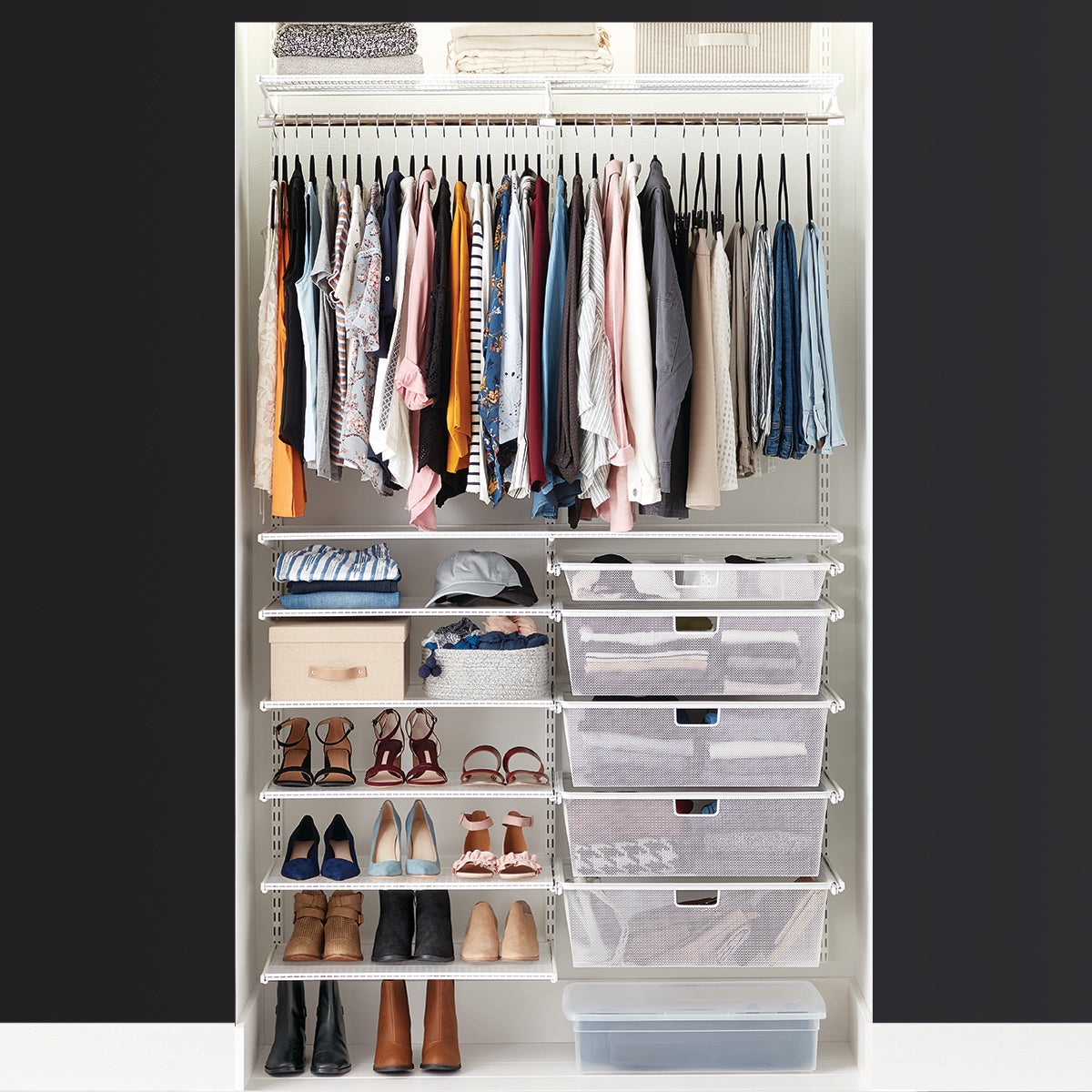 Elfa Classic 4' Reach-In Closet White, 4' x 16 x 7' | The Container Store