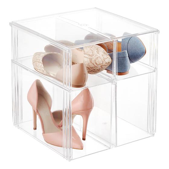 Tall Shoe Storage Boxes High Heels Set Of 4 Organizer Front Open Made USA Stack 