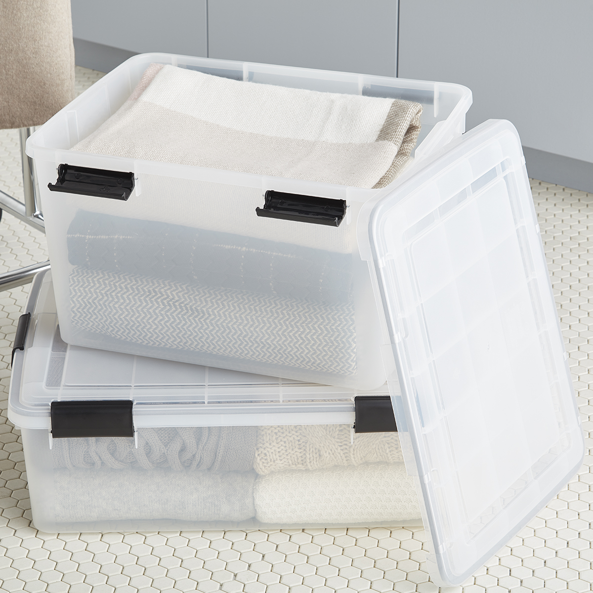 70 Litre XL Weathertight Airtight Clear Plastic Damp Area Dry Storage Boxes! 