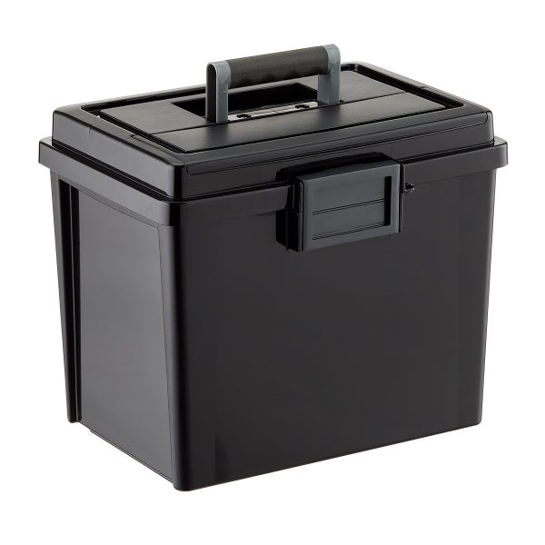 Iris Black Weathertight Portable File Box with Handle The Container Store