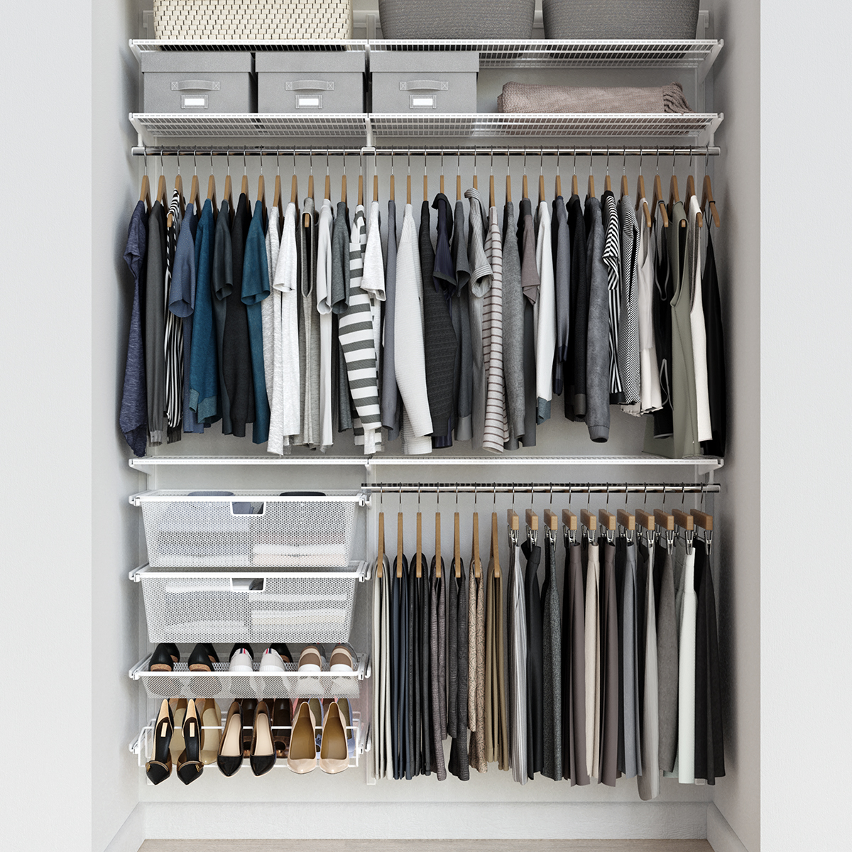 Elfa Classic 5 White Reach In Closet, White Metal Shelving For Closets