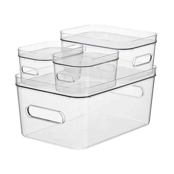 mDesign Tall Plastic Home Office Storage Organizer Bin, Handles, 4 Pack,  Clear 
