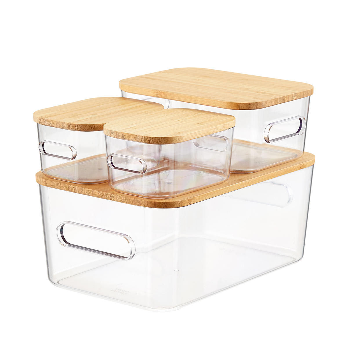 White Nordic Storage Baskets With, Clear Storage Boxes With Wooden Lids