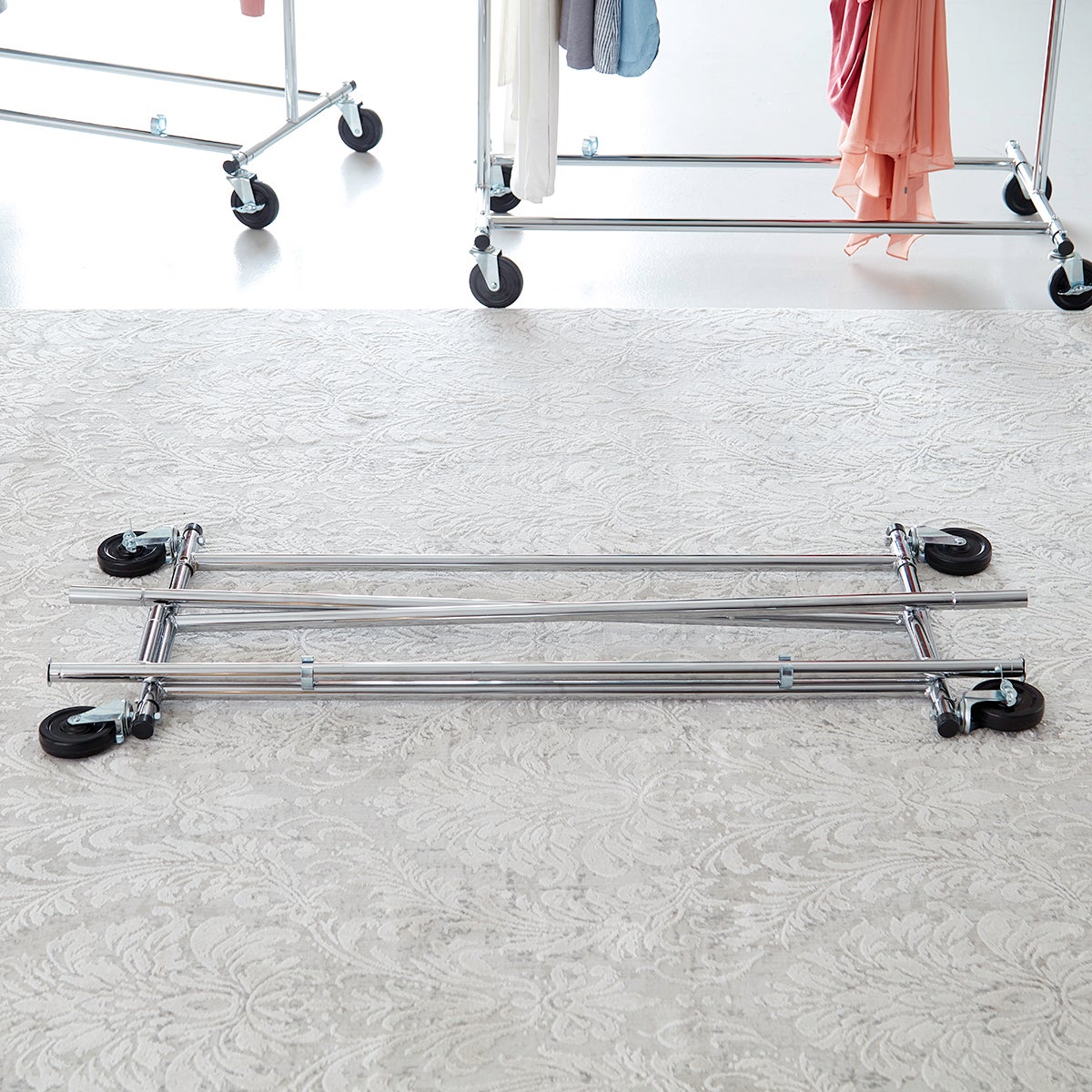 Chrome Metal Folding Commercial Clothes Rack - New York Wall Mount Wood Shelf With Metal Clothes Rod Chrome Metal Folding Commercial Clothes Rack - New York Wall Mount Wood Shelf With Metal Clothes Rod