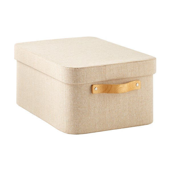 Herringbone Storage Boxes with Wooden Handles