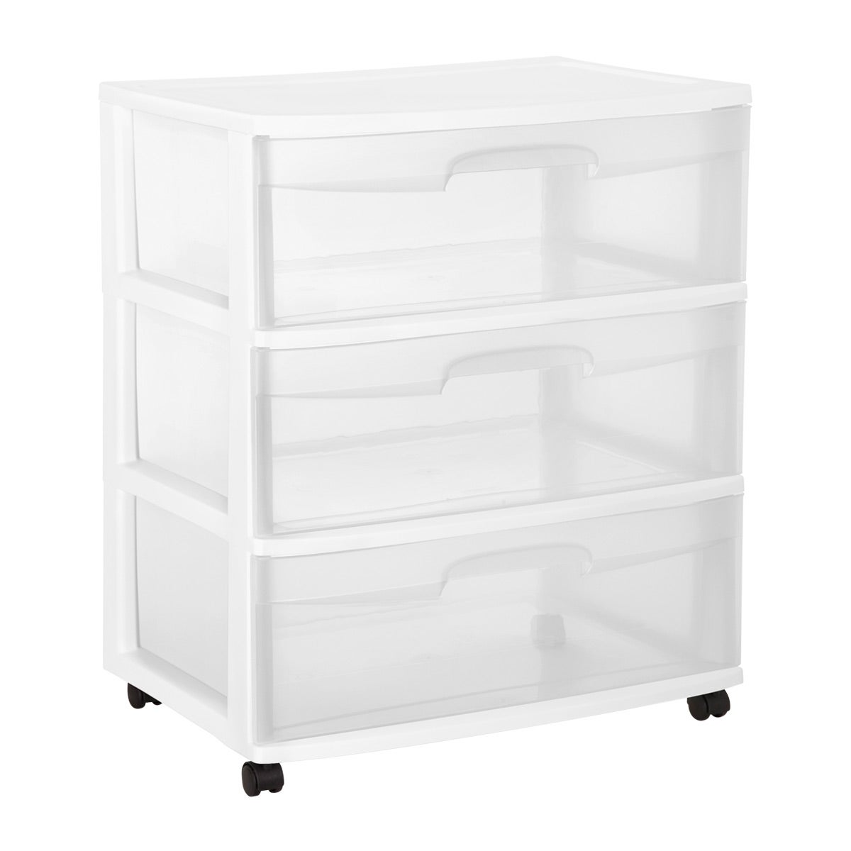 Sterilite Three Drawer Wide Cart with Clear Drawers