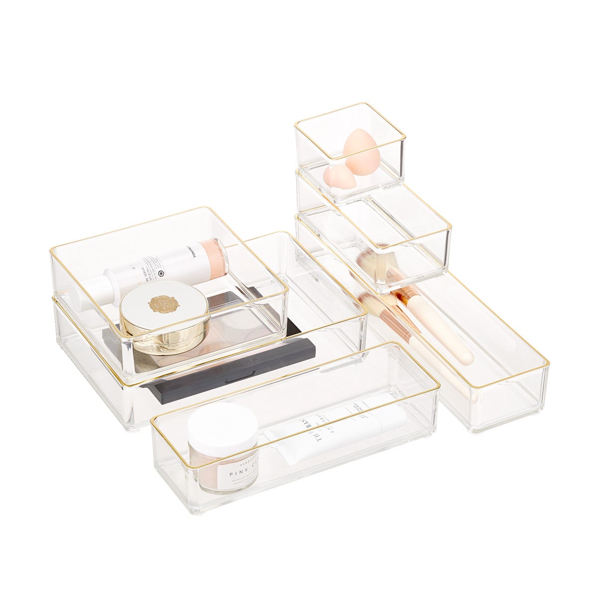 Clear Acrylic Stackable Drawer Organizers Gold Trim Set Of 6 The