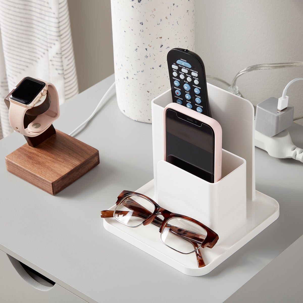 Nightstand Cord Control Tech Storage Solution The Container Store