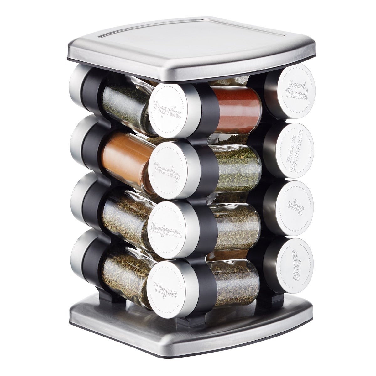 Olde Thompson 25-663 Revolving Carousel Spice Rack w/ (16) 3 oz Spice Jars  - 10H x 7W, Black/Silver