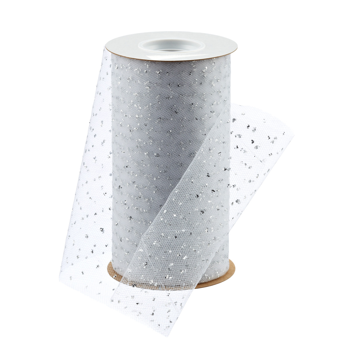 Ribbon Tulle White w/ Silver Metallic Dots, 6 x 25 yds. | The Container Store