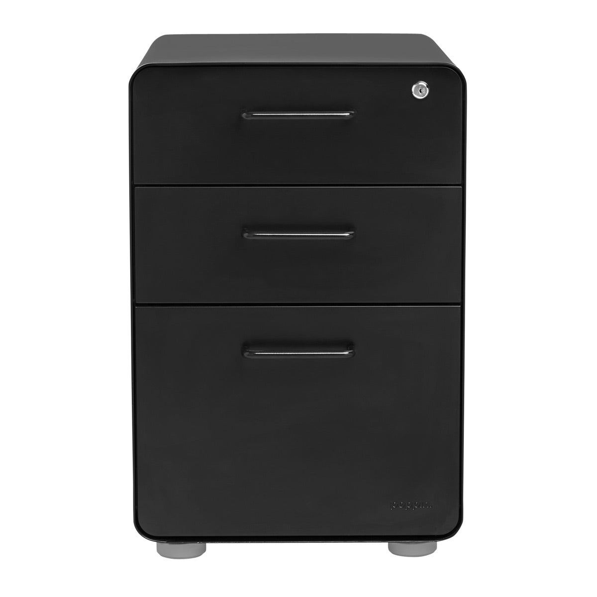 Poppin Matte Black 3 Drawer Stow Locking Filing Cabinet The