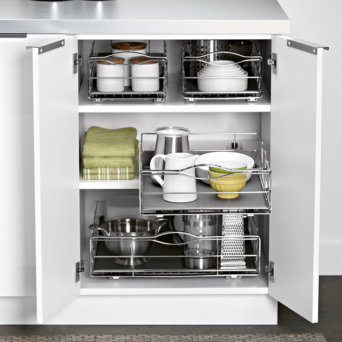 Pull Out Cabinet Organizer - Tool-Free Installation - For Light Sleepers