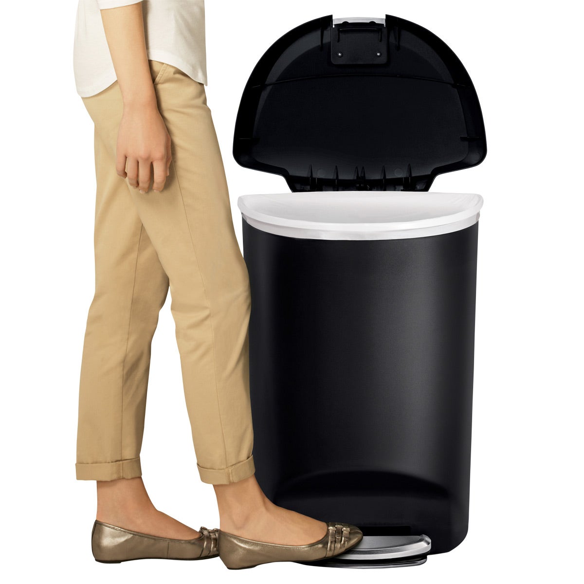 simplehuman Black 13 gal. Semi-Round Plastic Step Trash Can | The