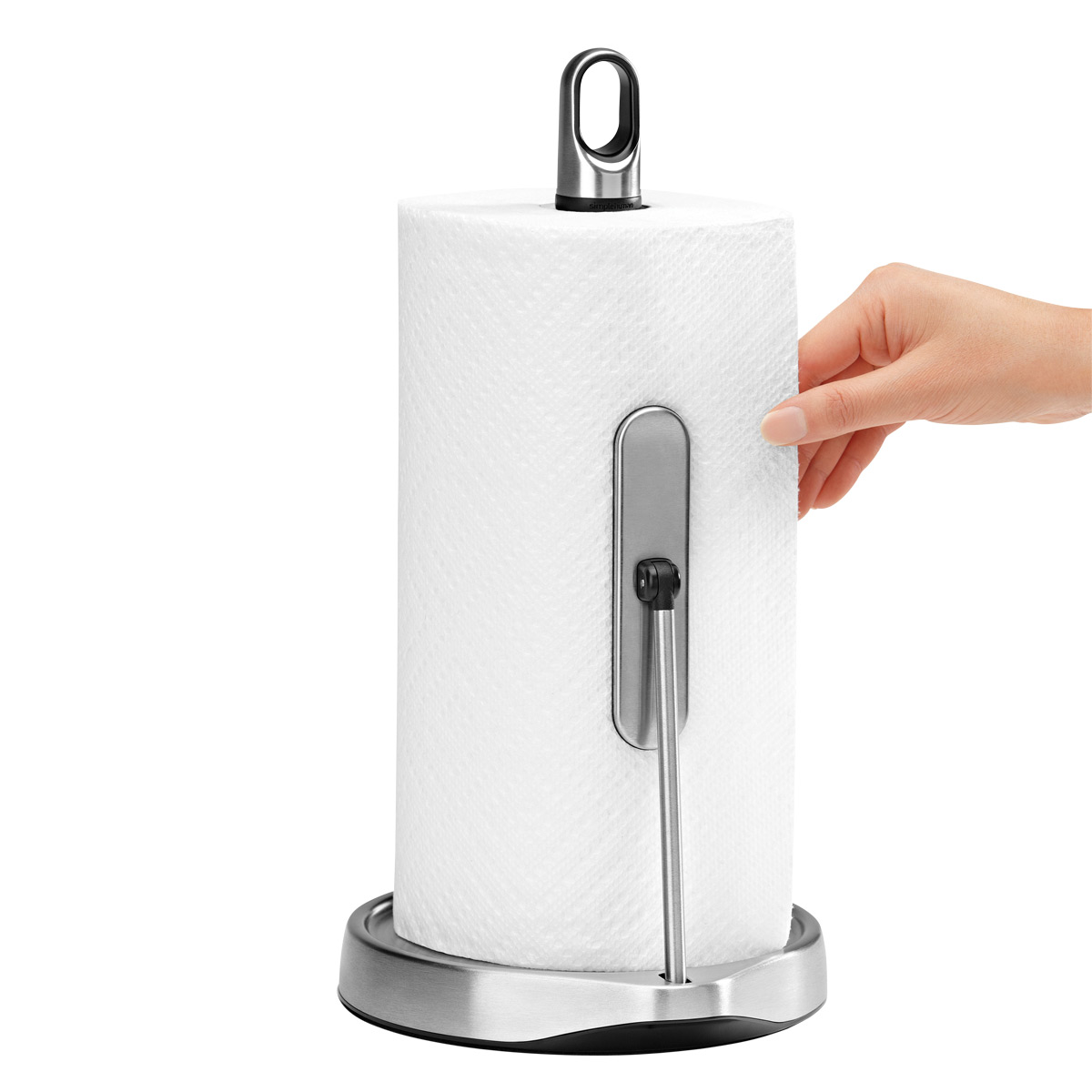 simplehuman Polished Chrome and Bamboo Metal Freestanding Paper Towel Holder  at