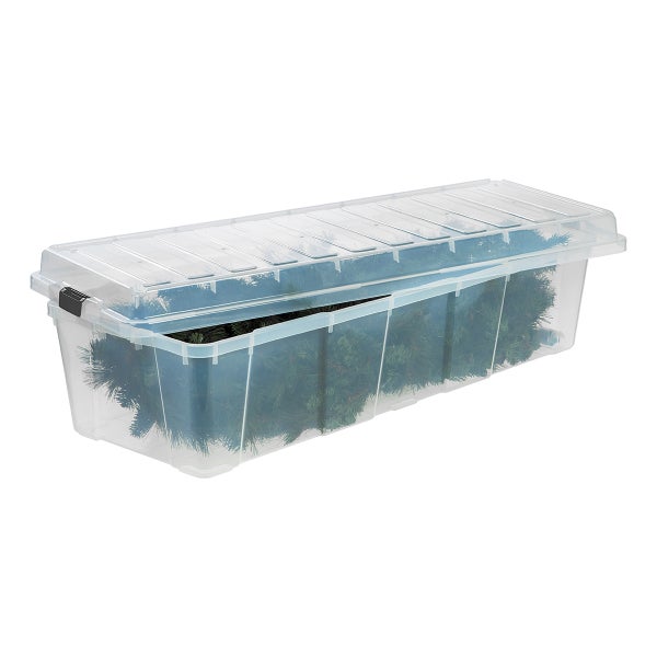 Iris 15 Gallon Clear Plastic Storage Boxes with Blue Lid, Pack of 4