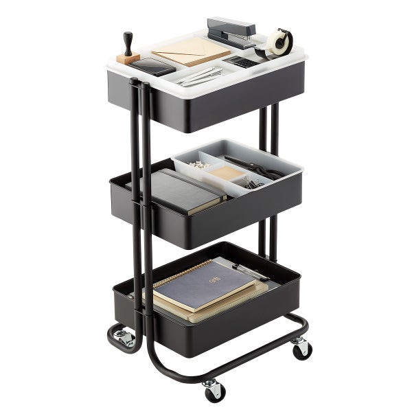 Clear 3-Tier Rolling Cart Sliding Organizer Tray
