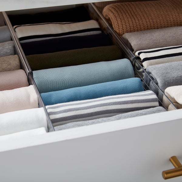 dresser drawer dividers Household Essentials 9 Section Hard-Sided Drawer Organizer Silver: Sock &  Clothes Drawer Dividers, Dresser Organizer