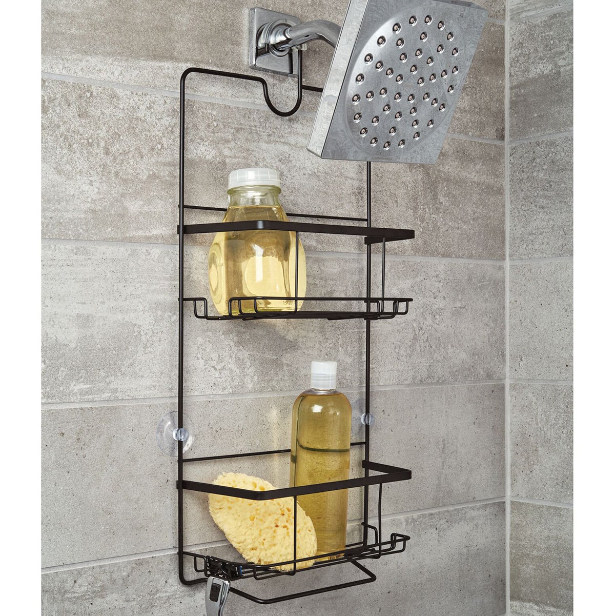 iDesign Everett Matte Black Push-Lock Suction Shower Caddy