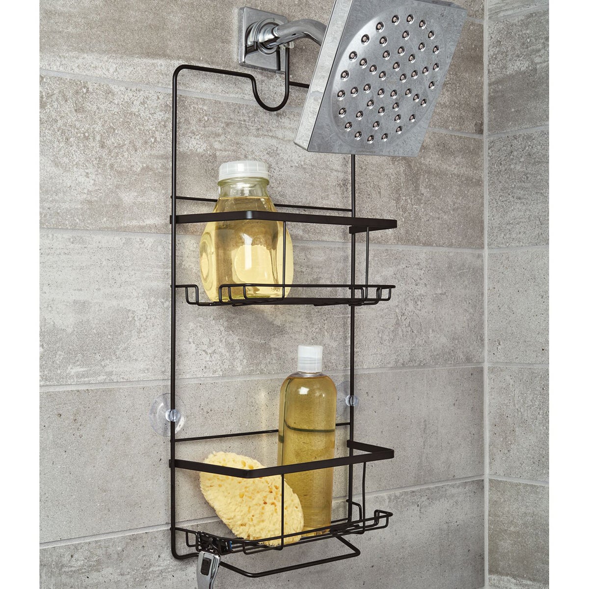 iDesign Everett Matte Black PushLock Suction Shower Caddy The
