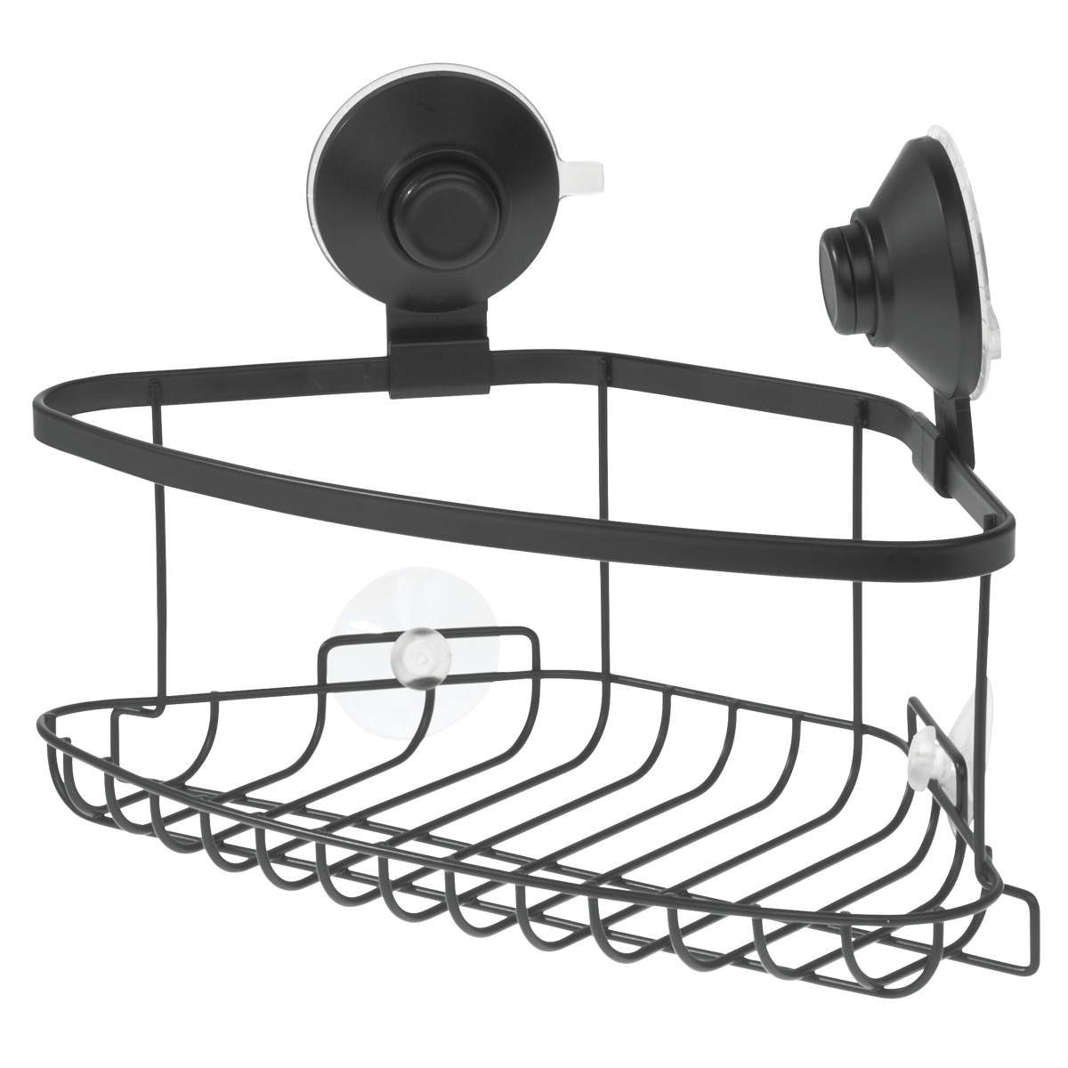 iDesign Everett Metal Push Lock Suction Corner Shower Caddy, Extra Space for Shampoo, Conditioner, and Soap with Hooks for RA