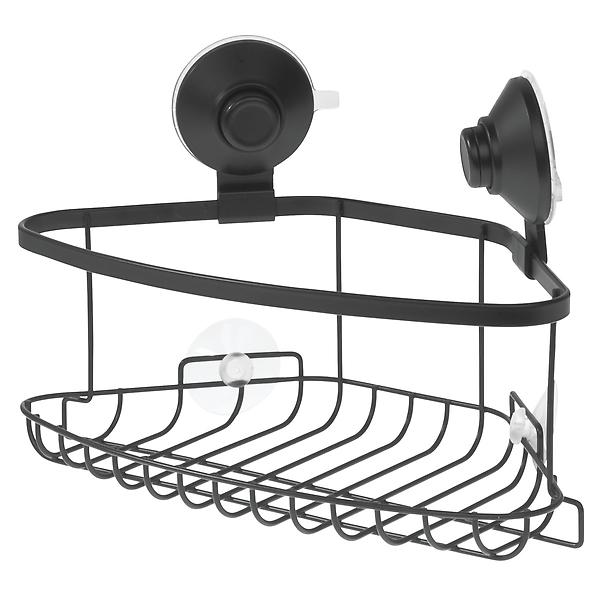 Tehila Suction Cup Shower Corner Caddy, Rectangular Suction Cup Shower Caddy, and Suction Cup Shower Hooks Set (Matte Black)