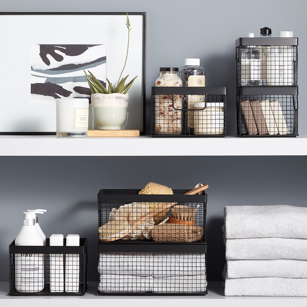 Black storage baskets for shelves deals