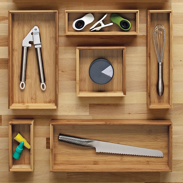 Stackable Bamboo Drawer Organizers | The Container Store