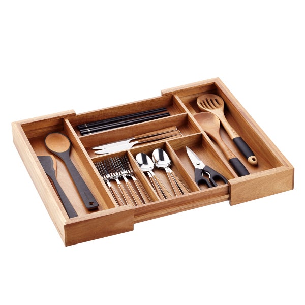 Expandable Acacia Silverware Tray