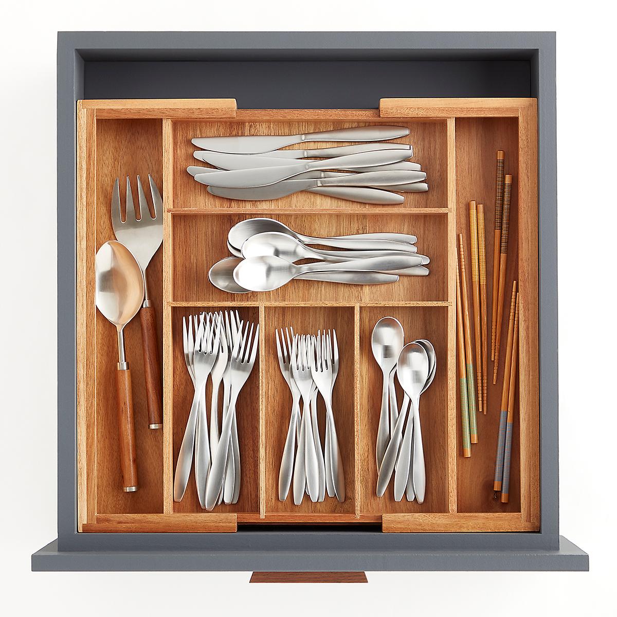 Expandable Acacia Silverware Tray The Container Store