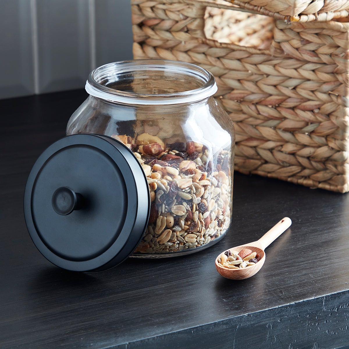 Glass Canisters with Matte Black Lids