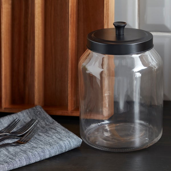 Small Glass Storage Canister with Black Wood Top - Hudson Grace